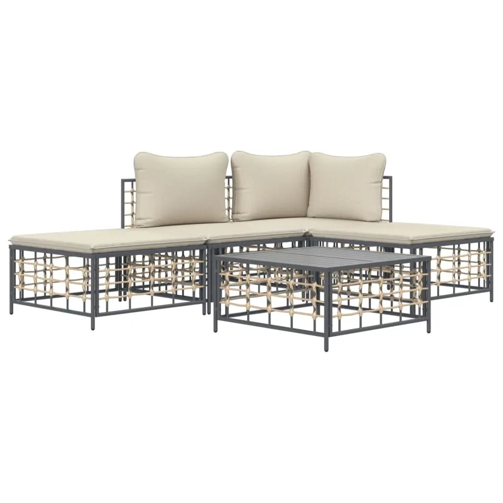 Garden Lounge Set 5 Piece Poly Rattan Outdoor Sofa with Cushions Anthracite