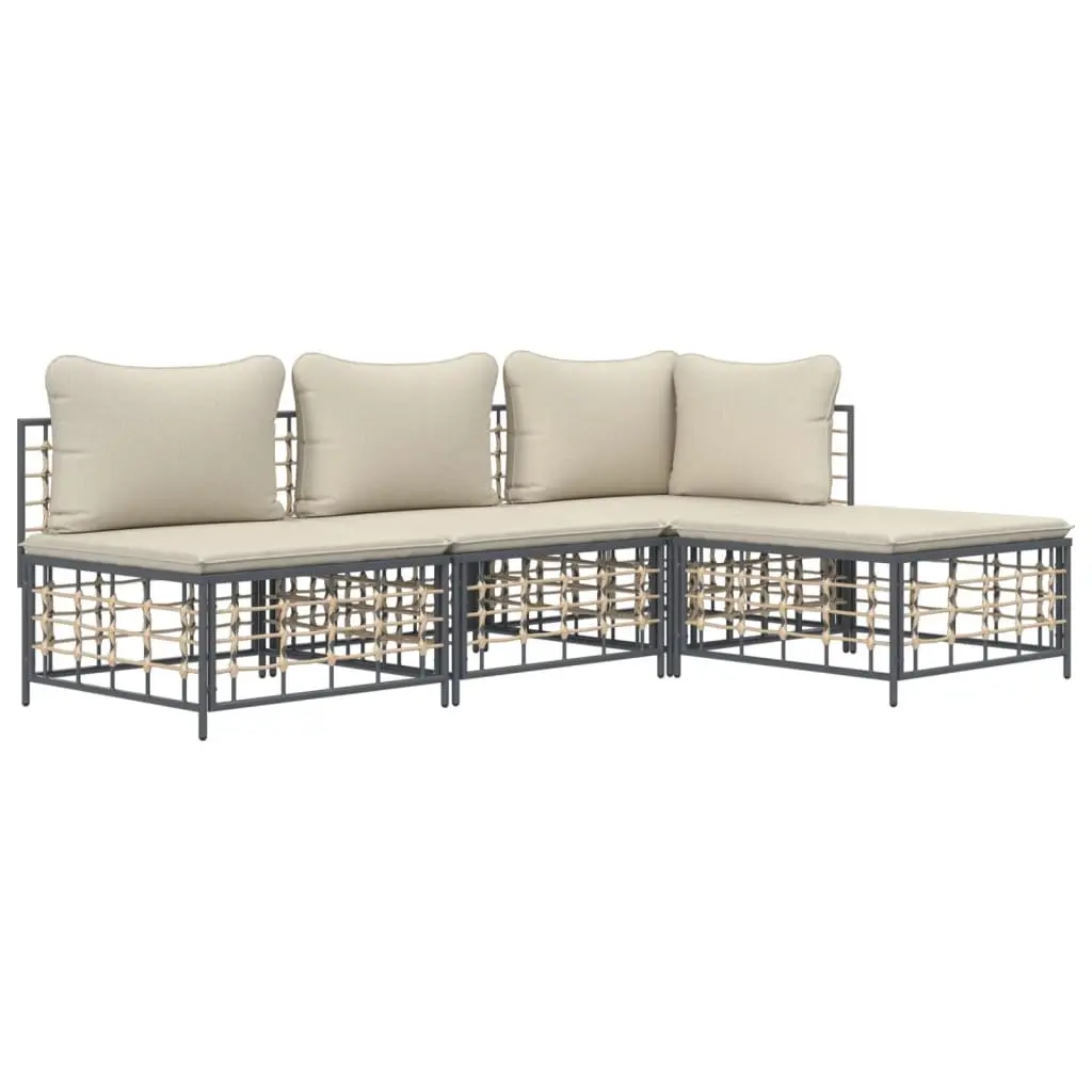 Garden Lounge Set 4 Piece Outdoor Patio Modular Sofa with Cushions Anthracite