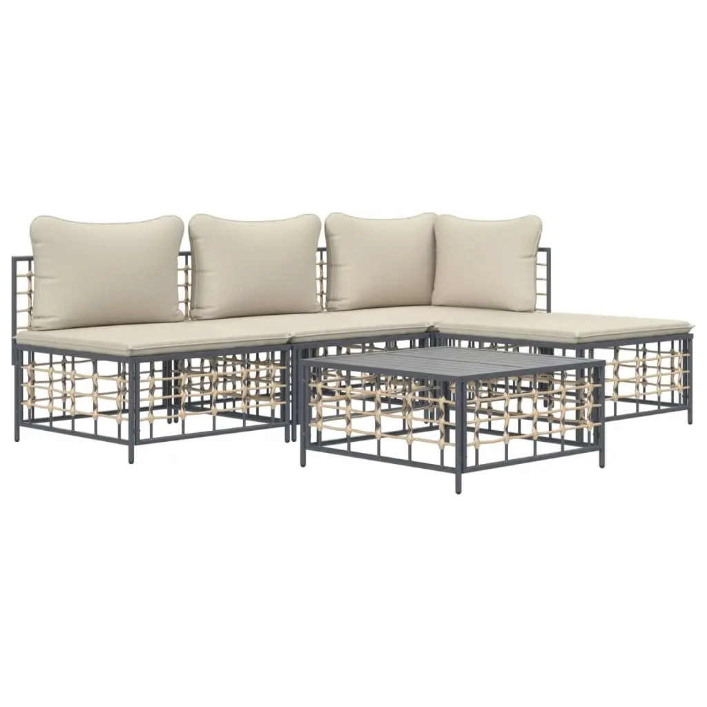 Outdoor Garden Lounge Set 5 Piece Anthracite Poly Rattan Sofa with Cushions
