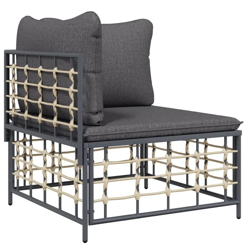 5 Piece Garden Lounge Set Outdoor Seating Sofa Cushions Anthracite Poly Rattan