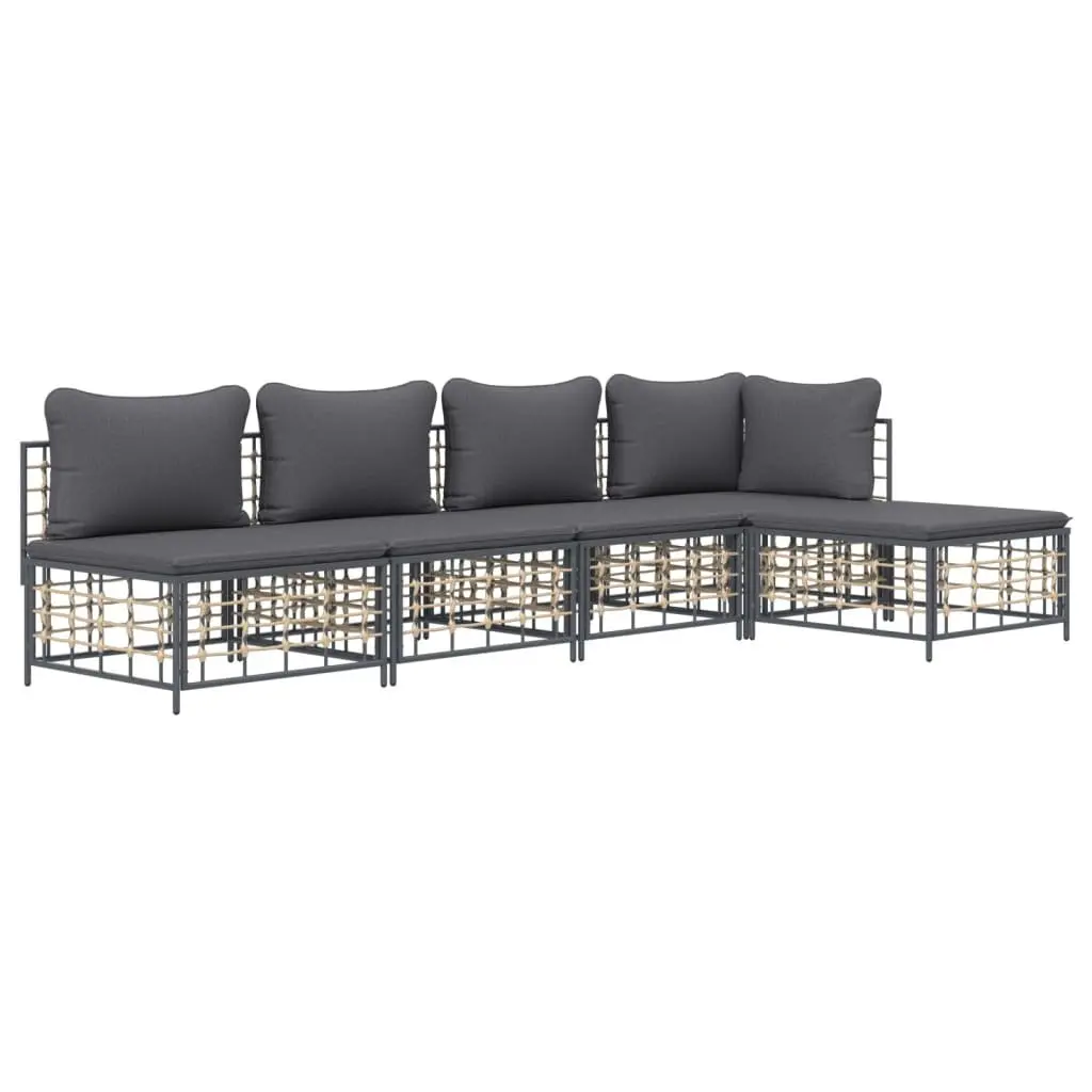 5 Piece Garden Lounge Set Outdoor Seating Anthracite Poly Rattan with Cushions