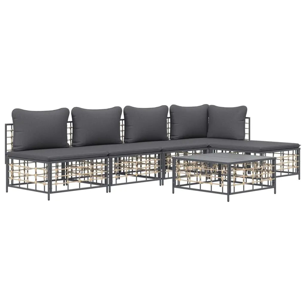 6 Piece Garden Lounge Set Outdoor Furniture Anthracite Poly Rattan