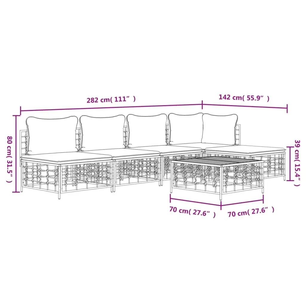 6 Piece Garden Lounge Set Outdoor Furniture Anthracite Poly Rattan