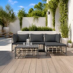 4 Piece Garden Lounge Set: Poly Rattan and Steel
