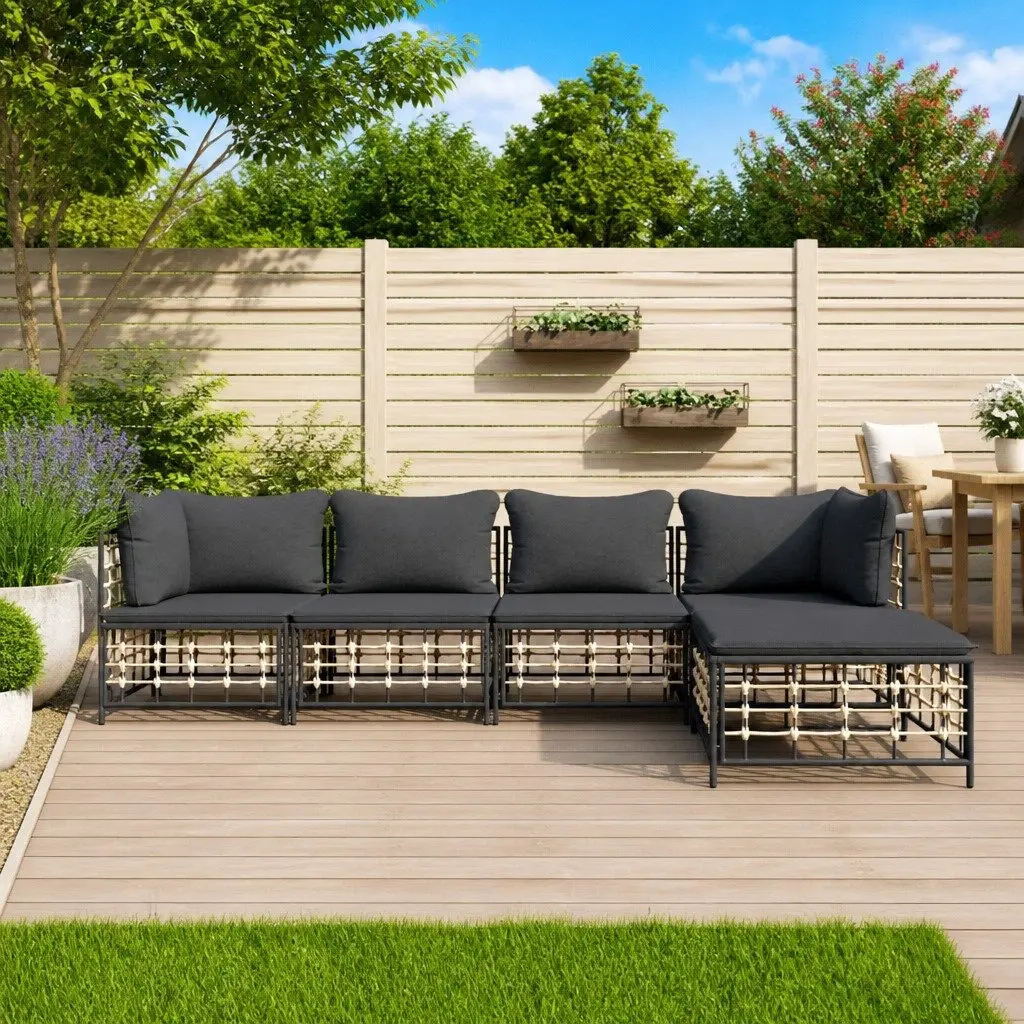 5 Piece Garden Lounge Set Outdoor Use Anthracite Poly Rattan