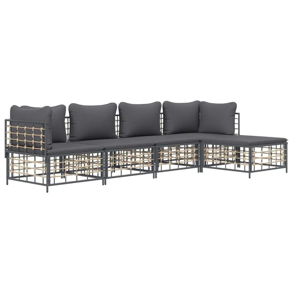 5 Piece Garden Lounge Set Outdoor Use Anthracite Poly Rattan