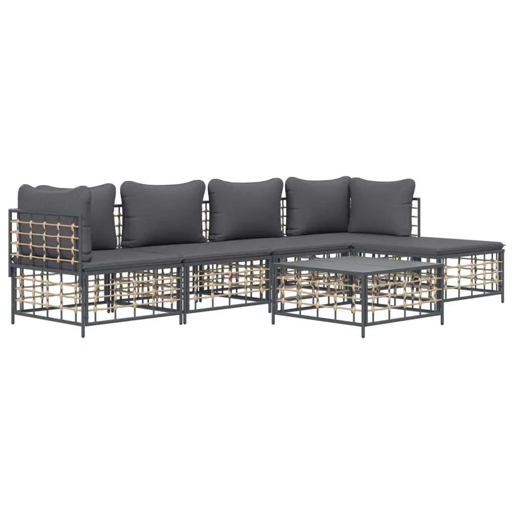 6 Piece Outdoor Lounge Set Garden Furniture Anthracite Poly Rattan Sofa with Cushions