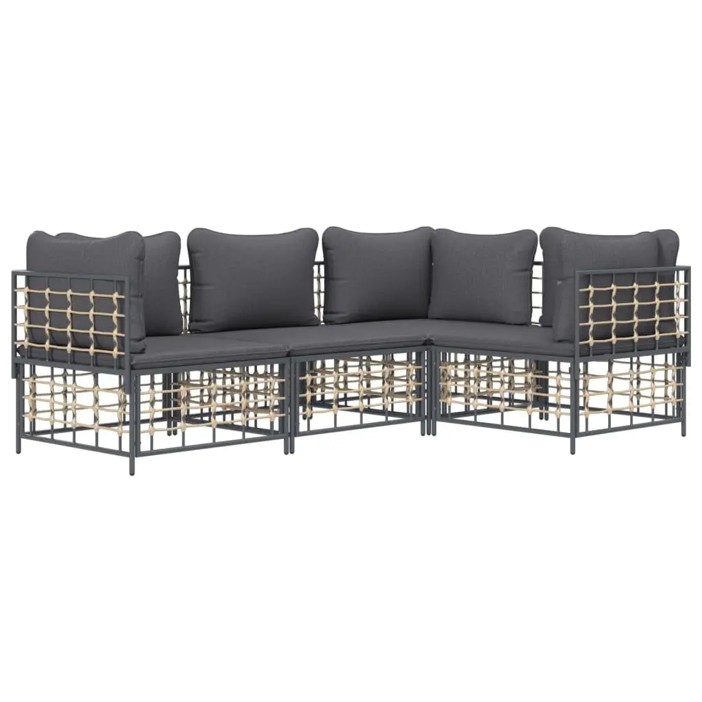 Garden Lounge Set 4 Piece Outdoor Seating Poly Rattan Anthracite with Cushions