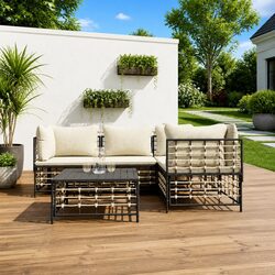 5-Piece Garden Lounge Set: Anthracite Poly Rattan and Steel