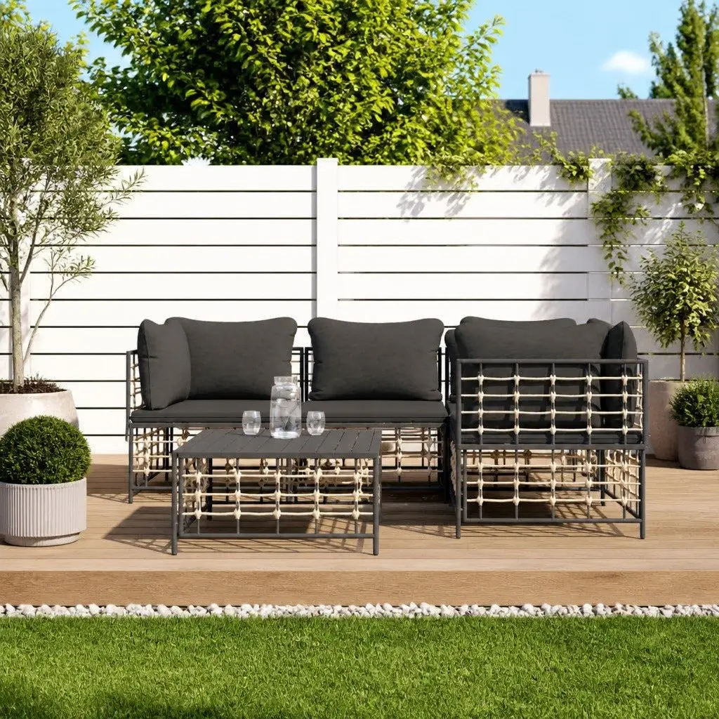 5 Piece Garden Lounge Set Poly Rattan Anthracite with Cushions Coffee Table