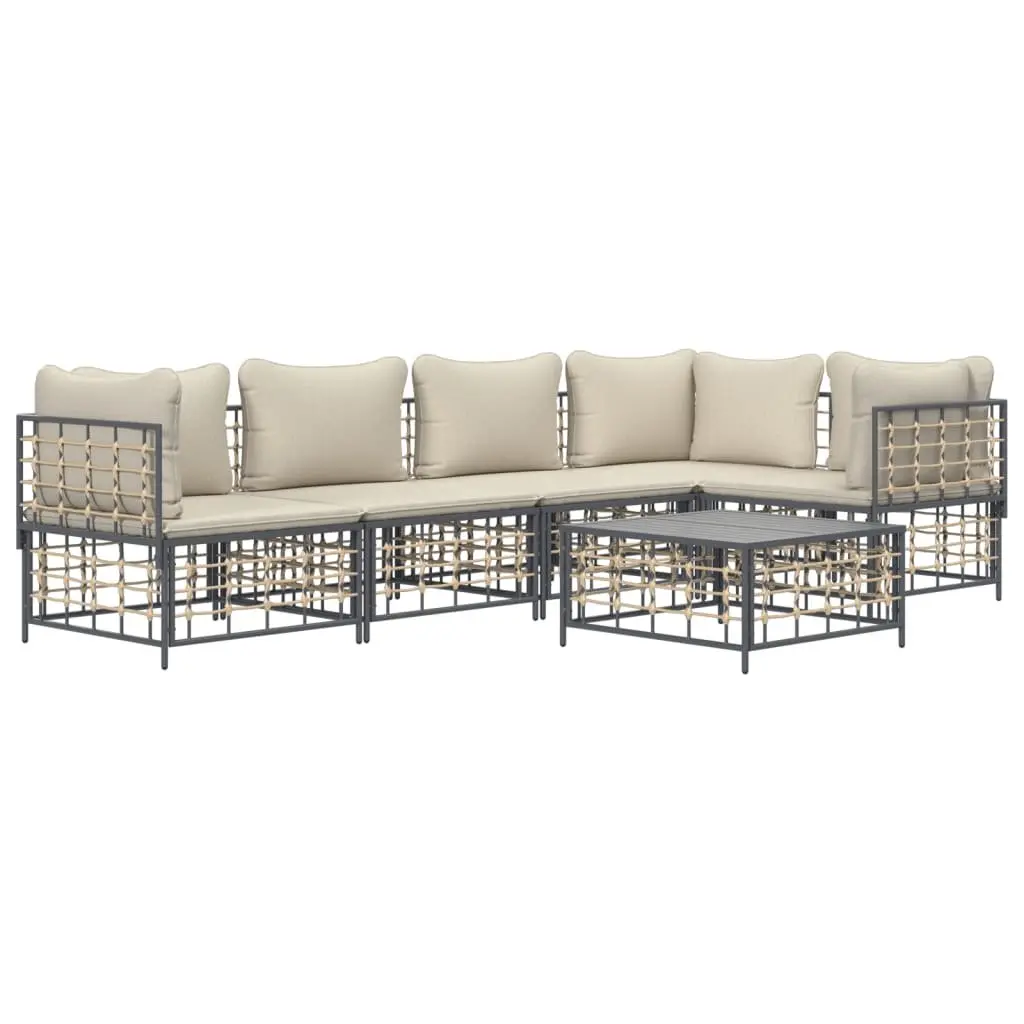 Garden Lounge Set 6 Piece Outdoor Furniture Poly Rattan with Cushions Anthracite