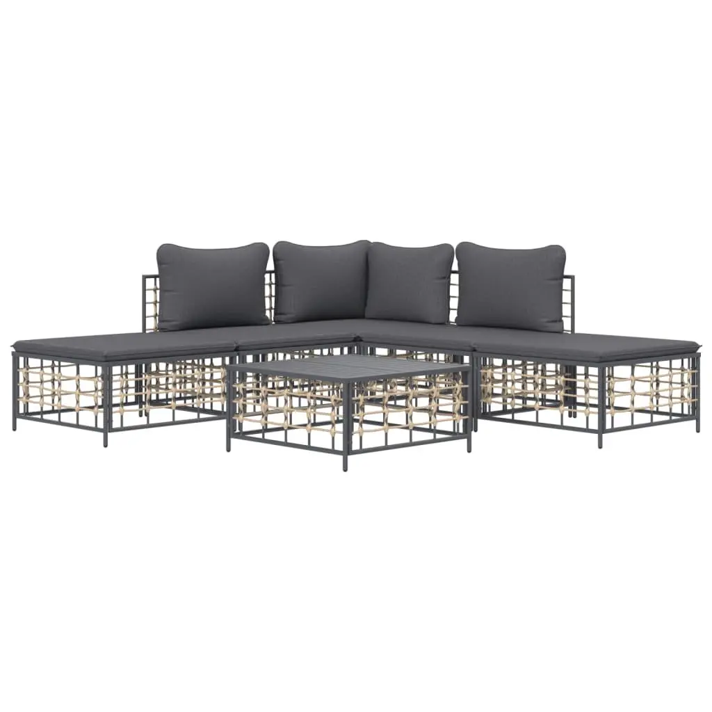 Outdoor Lounge Set 6 Piece Garden Furniture Poly Rattan Anthracite Cushions Sofa