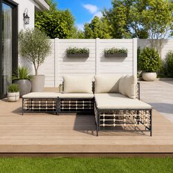 5 Piece Garden Lounge Set: Poly Rattan, Steel Frame