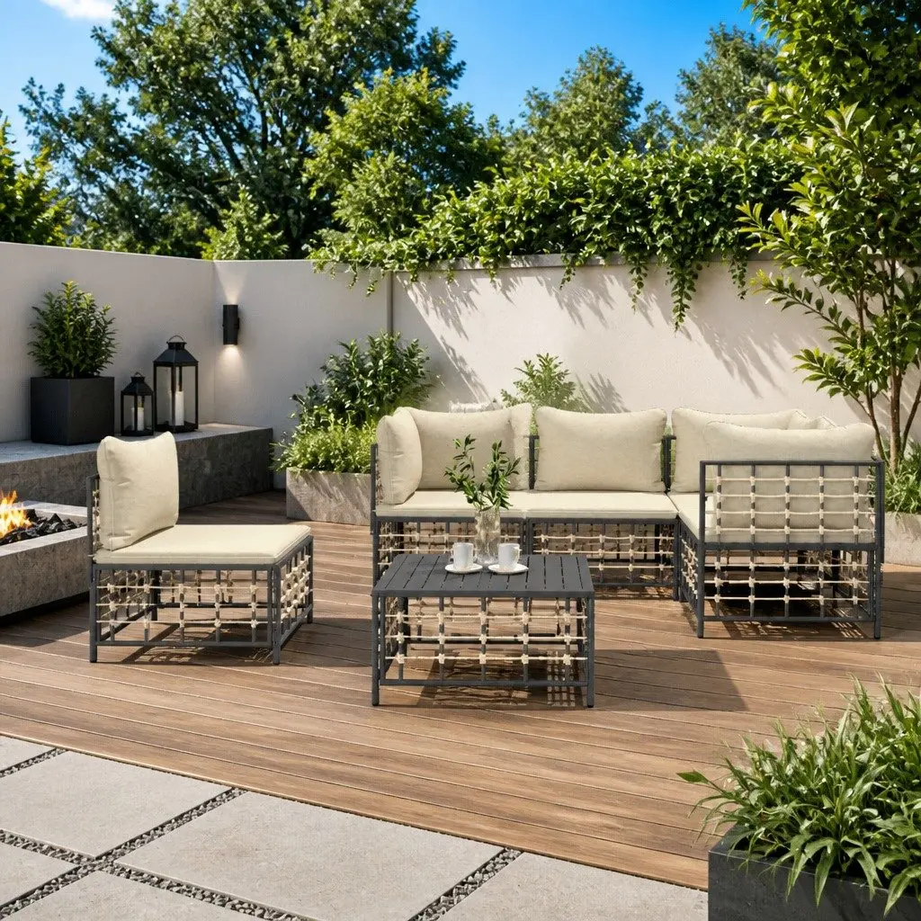 Outdoor Lounge Set Garden Furniture 6 Piece Poly Rattan Anthracite with Cushions