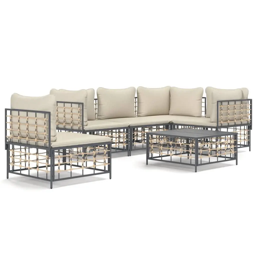 Outdoor Lounge Set Garden Furniture 6 Piece Poly Rattan Anthracite with Cushions