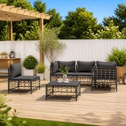 Outdoor Garden Lounge Set 6 Piece Poly Rattan Sofa with Cushions Anthracite