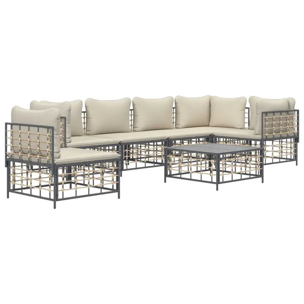 7 Piece Garden Lounge Set Poly Rattan Anthracite with Cushions Coffee Table