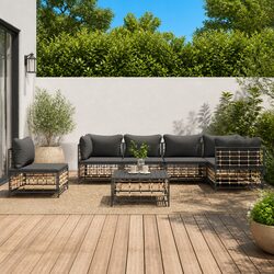 7-Piece Garden Lounge Set: Anthracite Poly Rattan, Cushions Included