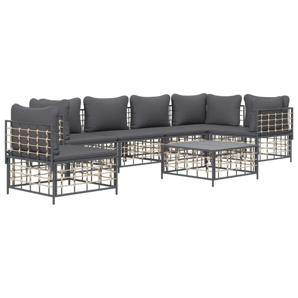 7 Piece Modular Garden Lounge Set Outdoor Seating with Cushions Poly Rattan Anthracite