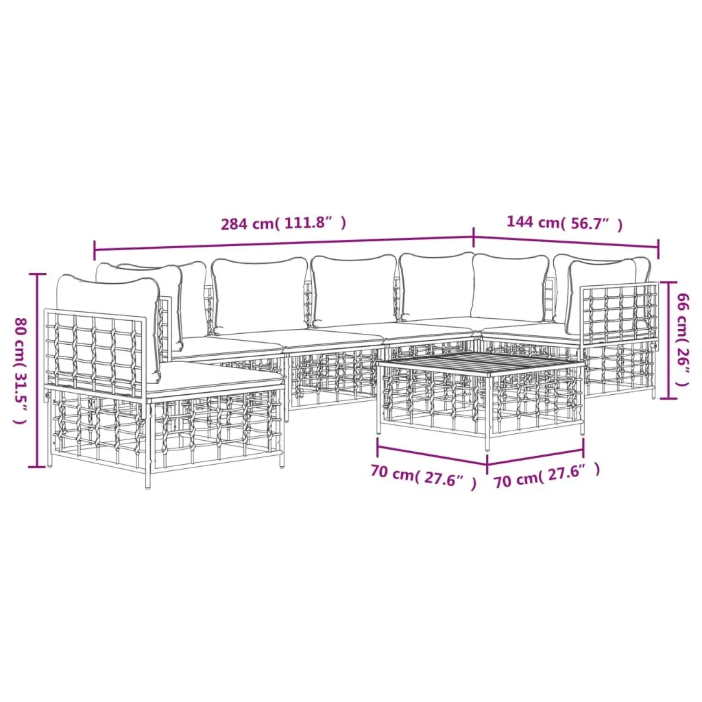 7 Piece Modular Garden Lounge Set Outdoor Seating with Cushions Poly Rattan Anthracite