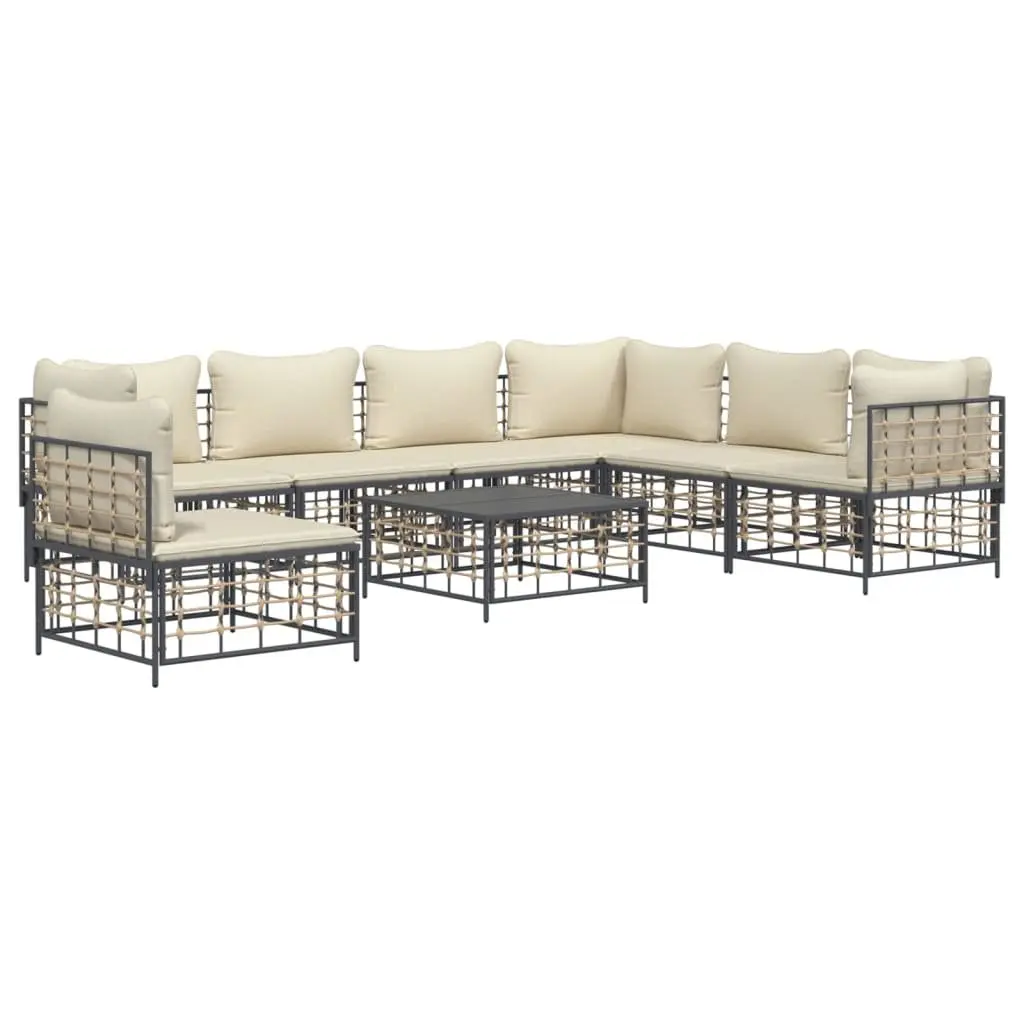 Outdoor Lounge Set for Garden 8 Piece Poly Rattan Sofa with Cushions