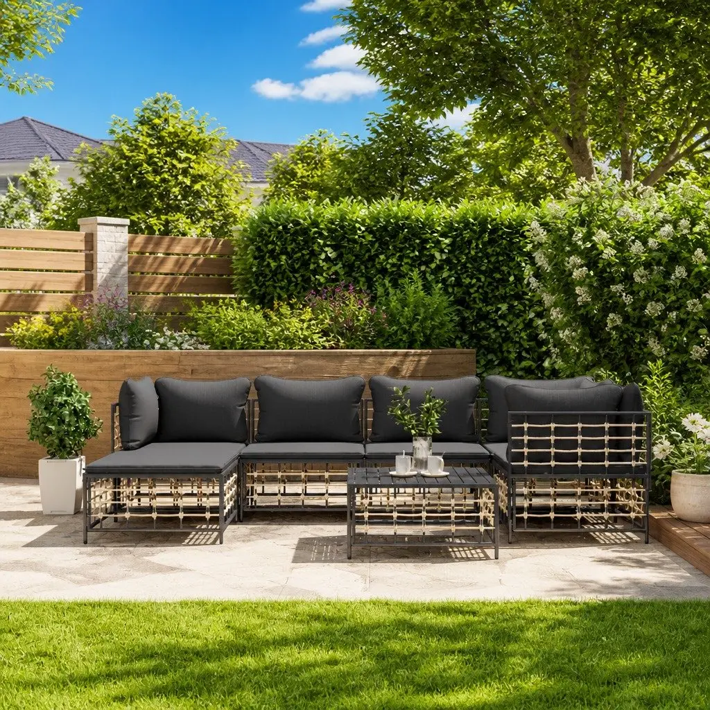 7 Piece Garden Lounge Set Modular Seating Anthracite Poly Rattan Furniture Outdoor