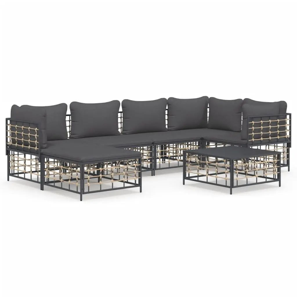7 Piece Garden Lounge Set Modular Seating Anthracite Poly Rattan Furniture Outdoor