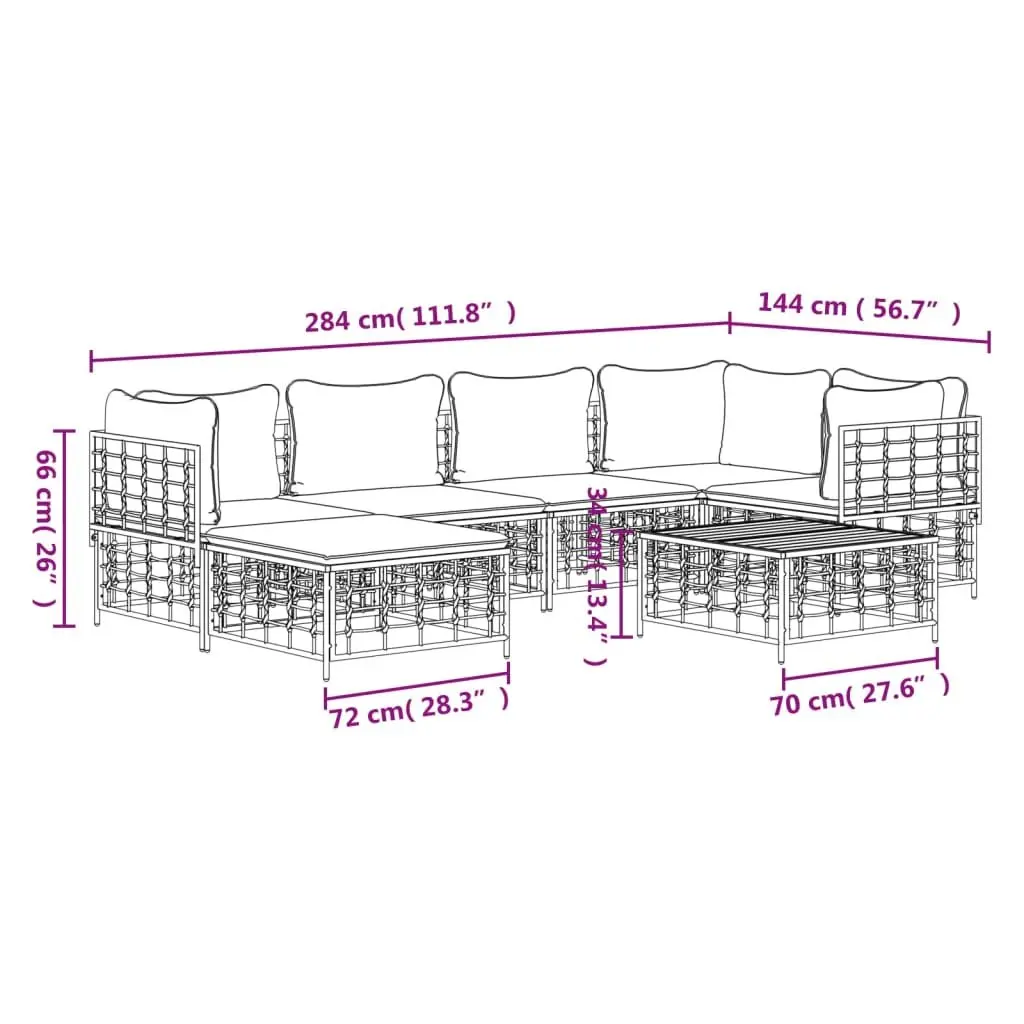 7 Piece Garden Lounge Set Modular Seating Anthracite Poly Rattan Furniture Outdoor