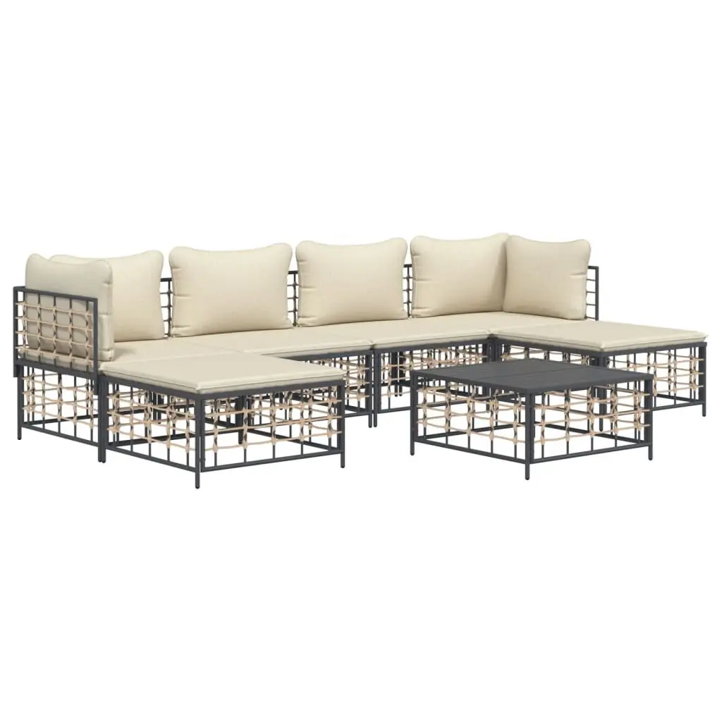 7 Piece Garden Lounge Set for Outdoor Use Anthracite Poly Rattan with Cushions and Coffee Table