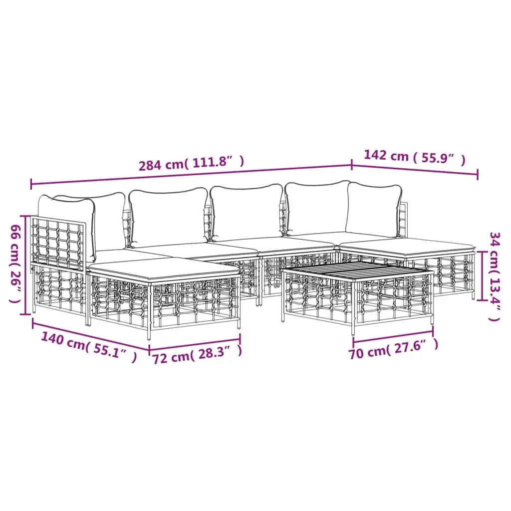 7 Piece Garden Lounge Set for Outdoor Use Anthracite Poly Rattan with Cushions and Coffee Table