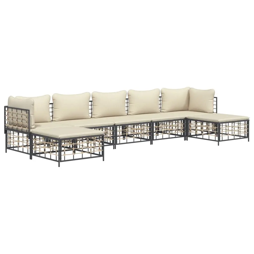 Garden Lounge Set 7 Piece Outdoor Seating Poly Rattan Anthracite with Cushions