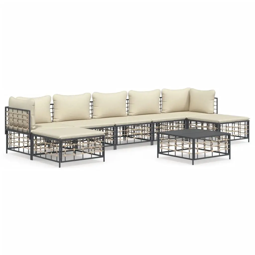 Garden Lounge Set 8 Piece Outdoor Sofa Seating with Cushions Anthracite Rattan