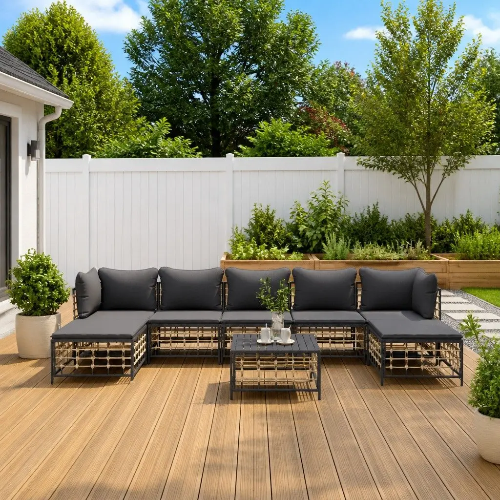 Outdoor Lounge Set 8 Piece Garden Seating Poly Rattan with Cushions Anthracite