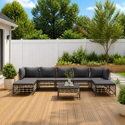 Outdoor Lounge Set 8 Piece Garden Seating Poly Rattan with Cushions Anthracite