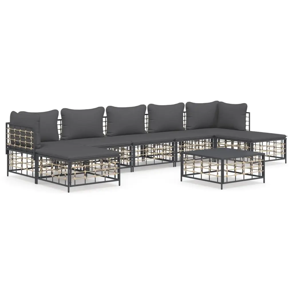 Outdoor Lounge Set 8 Piece Garden Seating Poly Rattan with Cushions Anthracite