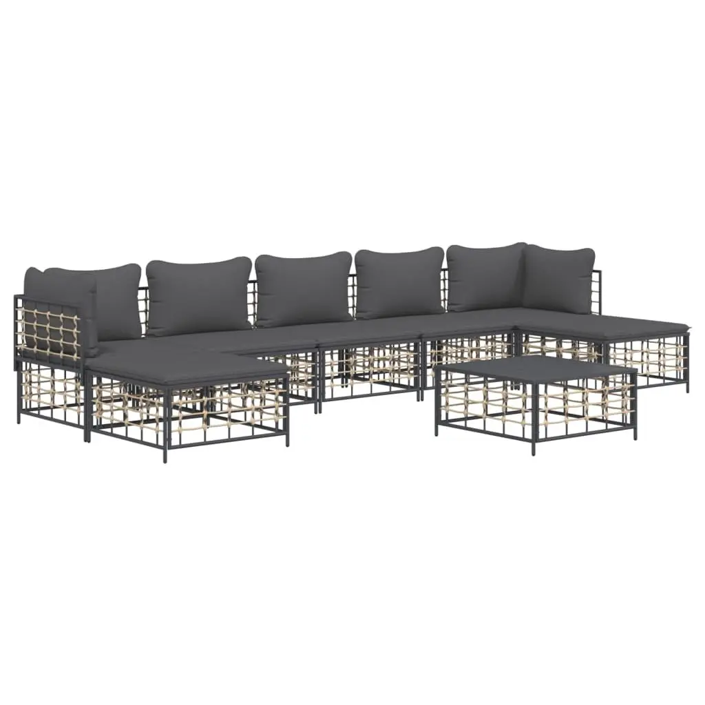 Outdoor Lounge Set 8 Piece Garden Seating Poly Rattan with Cushions Anthracite