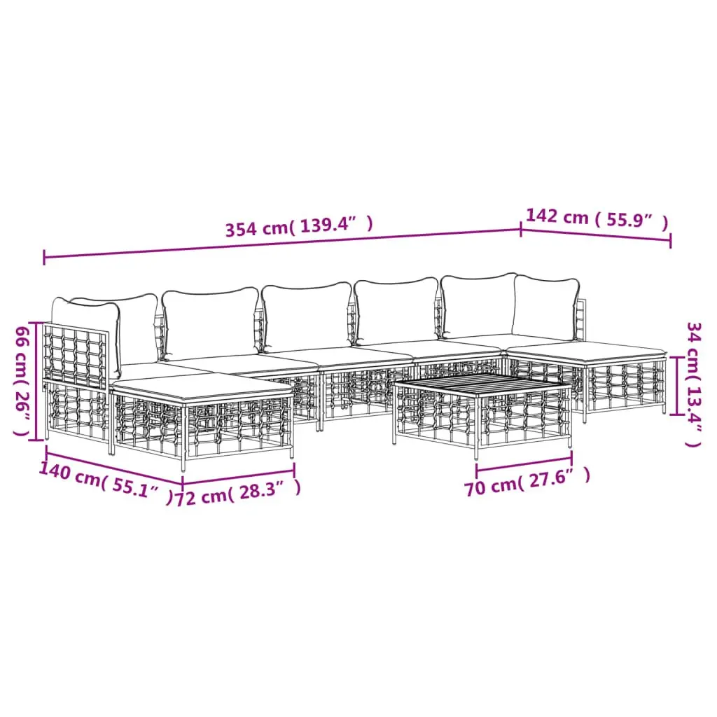Outdoor Lounge Set 8 Piece Garden Seating Poly Rattan with Cushions Anthracite