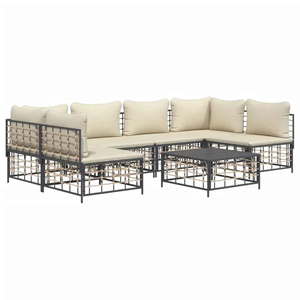 7 Piece Garden Lounge Set Poly Rattan Anthracite with Cushions Coffee Table