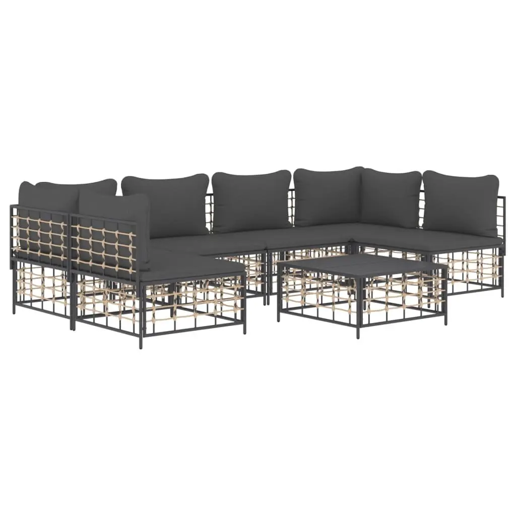 7 Piece Garden Lounge Set Outdoor Sofa Poly Rattan Cushions Anthracite Patio