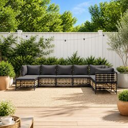 8-Piece Garden Lounge Set with Poly Rattan and Cushions