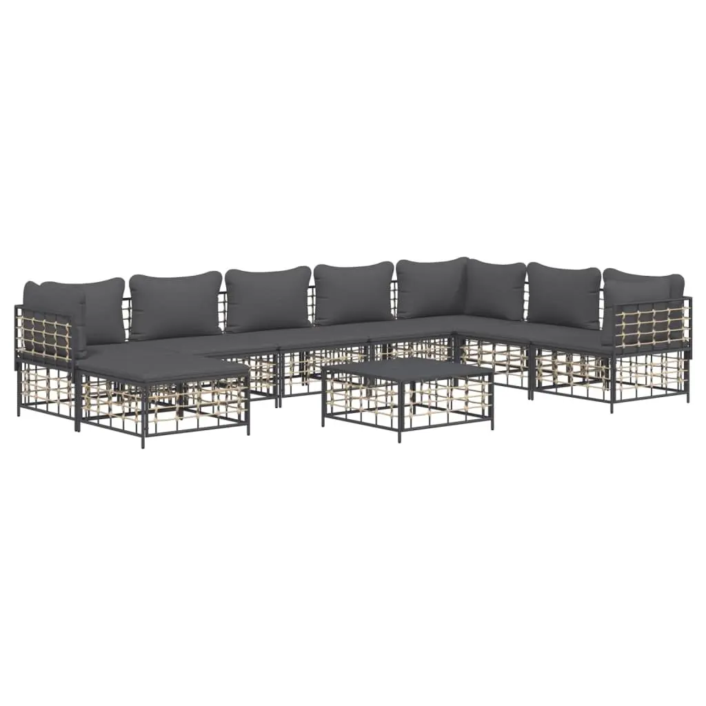 9 Piece Garden Lounge Set Outdoor Seating Anthracite Poly Rattan with Cushions