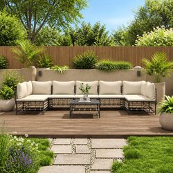 8 Piece Modular Outdoor Lounge Set with Anthracite Cushions