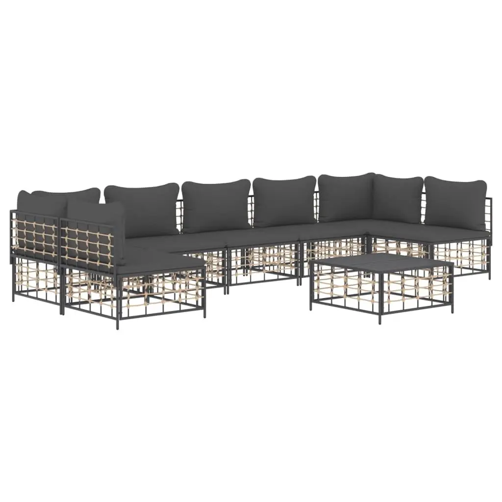 8 Piece Garden Lounge Set Outdoor Sofa Cushions Anthracite Poly Rattan Patio