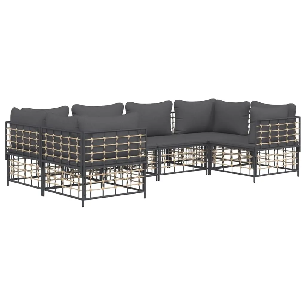 6 Piece Outdoor Garden Lounge Sofa Set with Cushions Anthracite Poly Rattan