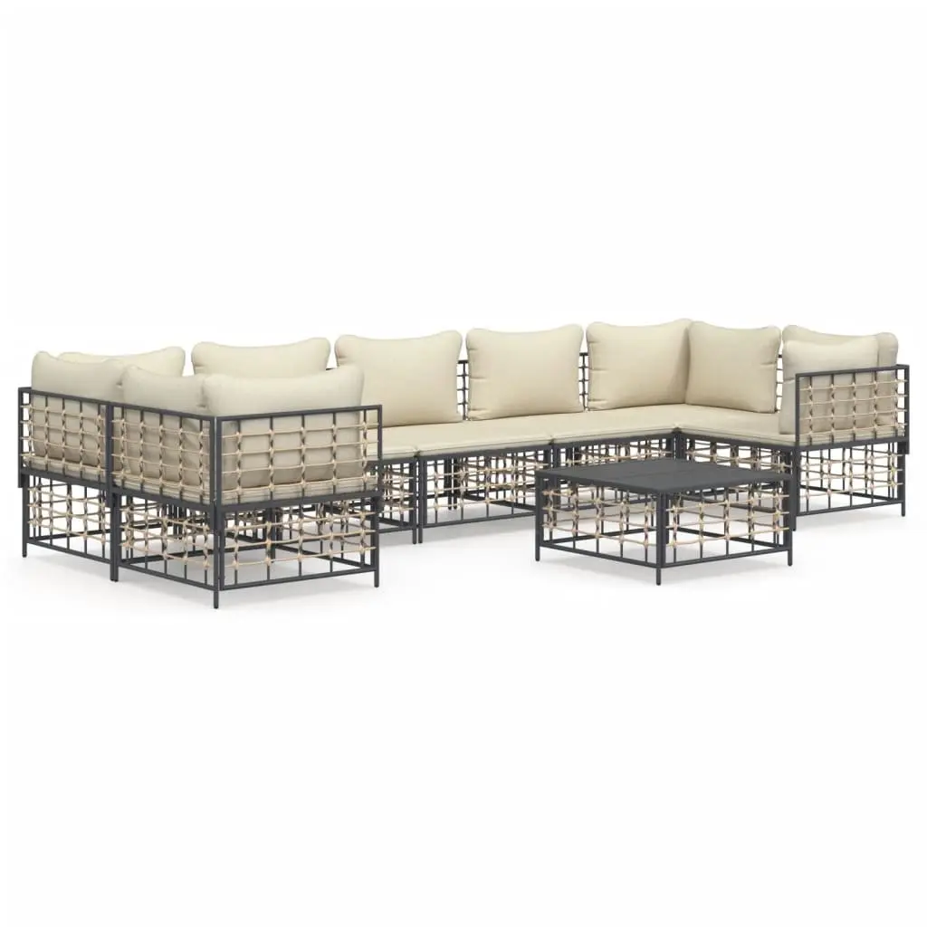 8 Piece Garden Lounge Set Outdoor Sofa Sectional with Cushions Anthracite Poly Rattan