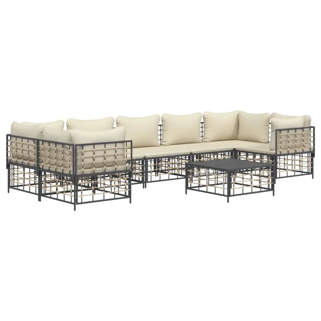 8 Piece Garden Lounge Set Outdoor Sofa Sectional with Cushions Anthracite Poly Rattan