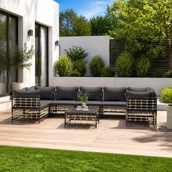 Outdoor Lounge Set 8 Piece Garden Furniture Poly Rattan Sofa with Cushions