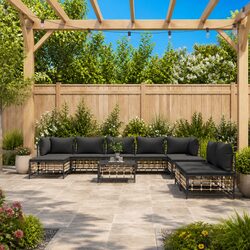 Outdoor Garden Lounge Set 10 Piece Poly Rattan Sofa Seating with Cushions