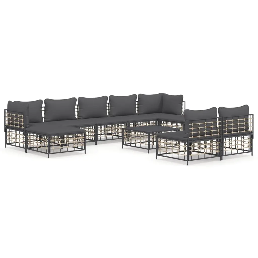 Outdoor Garden Lounge Set 10 Piece Poly Rattan Sofa Seating with Cushions