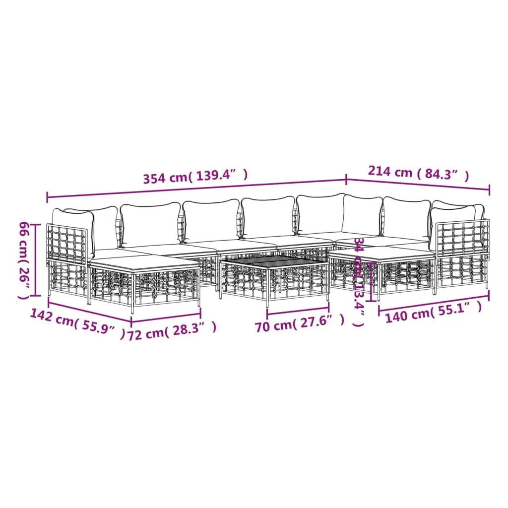 Garden Lounge Set 10 Piece Outdoor Furniture for Patio and Garden Anthracite Poly Rattan with Cushions